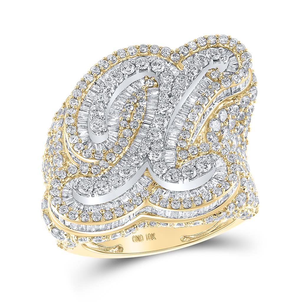 A-Z Initial Cursive Baguette Diamond Ring 10K Yellow Gold