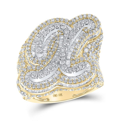 A-Z Initial Cursive Baguette Diamond Ring 10K Yellow Gold