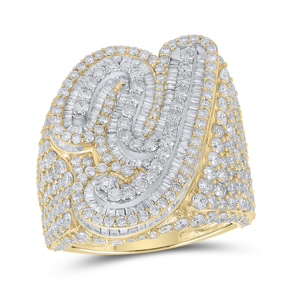 A-Z Initial Cursive Baguette Diamond Ring 10K Yellow Gold