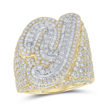 A-Z Initial Cursive Baguette Diamond Ring 10K Yellow Gold