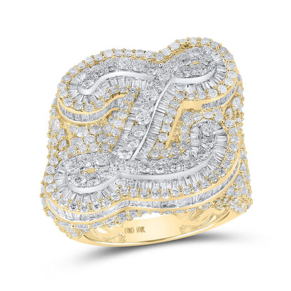 A-Z Initial Cursive Baguette Diamond Ring 10K Yellow Gold