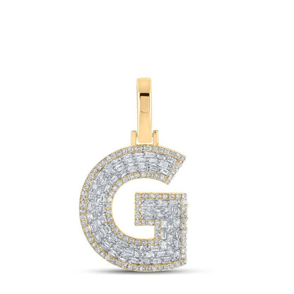 A-Z Letter Initial Block Baguette Diamond Pendant 10K Yellow Gold