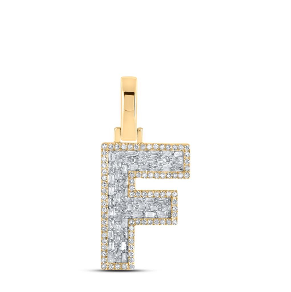 A-Z Letter Initial Block Baguette Diamond Pendant 10K Yellow Gold