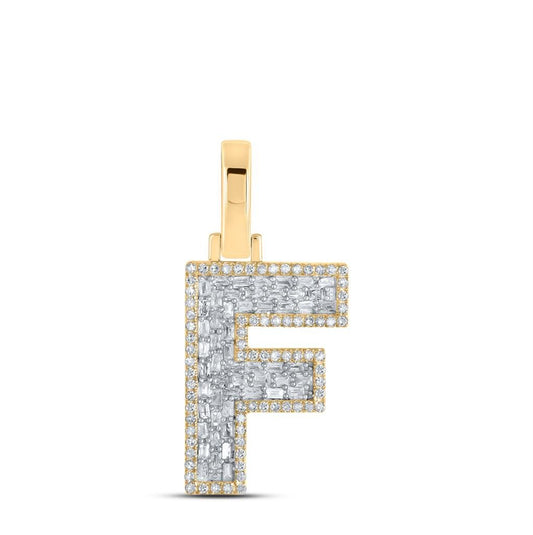 A-Z Letter Initial Block Baguette Diamond Pendant 10K Yellow Gold