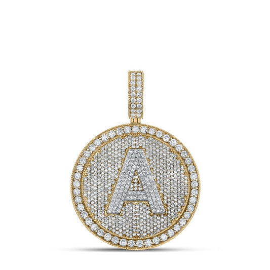 A-Z Letter Initial Diamond Circle Medallion Pendant 10K Yellow Gold