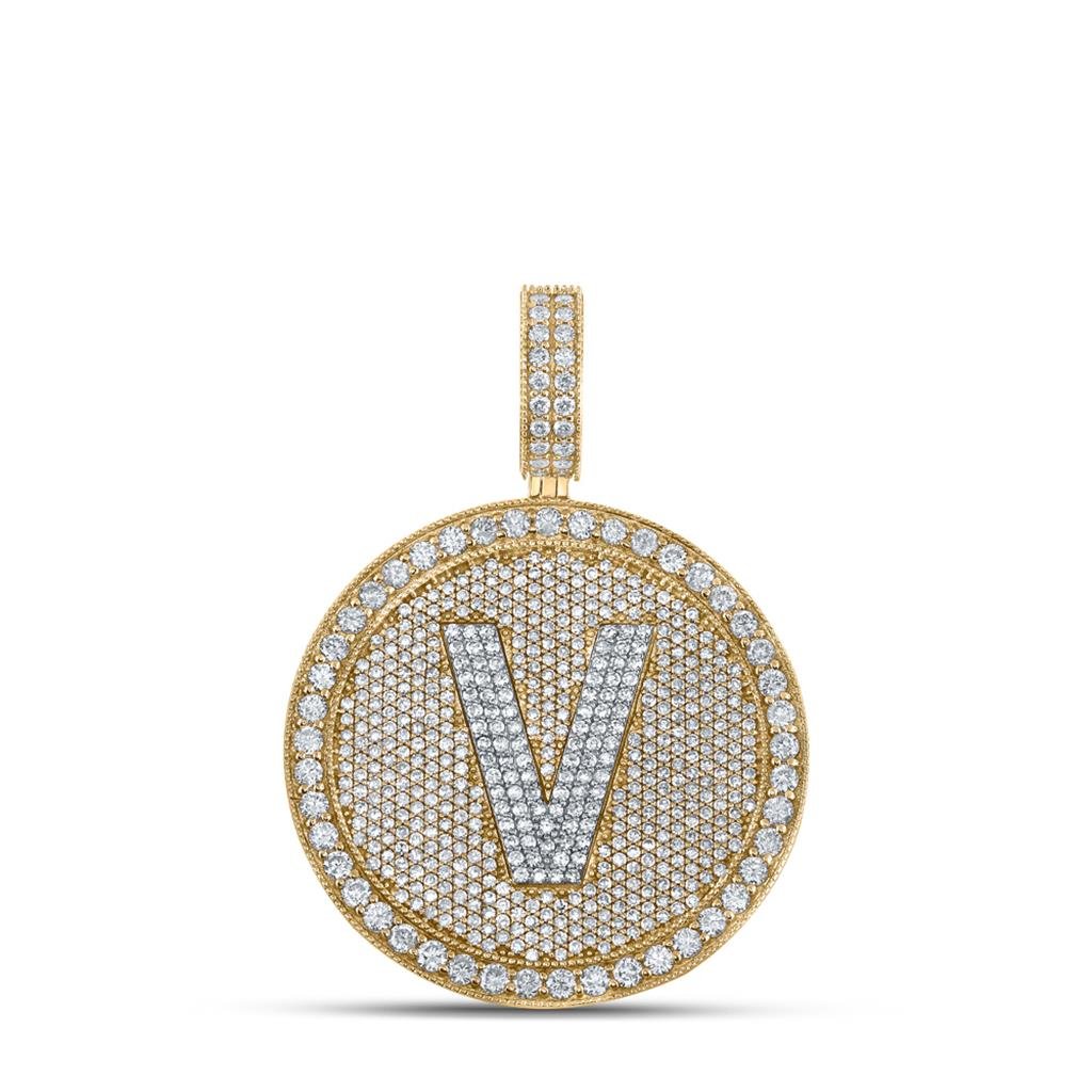A-Z Letter Initial Diamond Circle Medallion Pendant 10K Yellow Gold