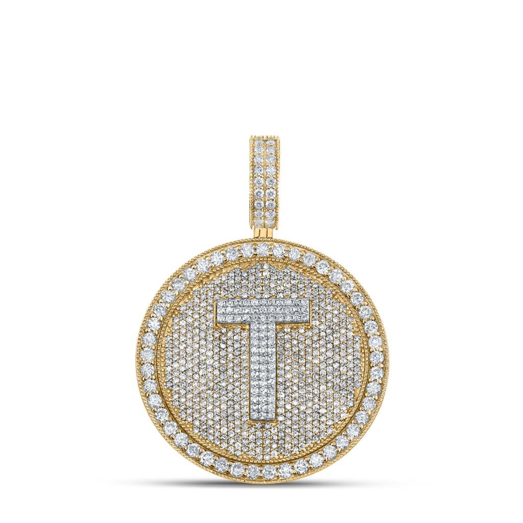 A-Z Letter Initial Diamond Circle Medallion Pendant 10K Yellow Gold
