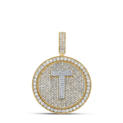 A-Z Letter Initial Diamond Circle Medallion Pendant 10K Yellow Gold