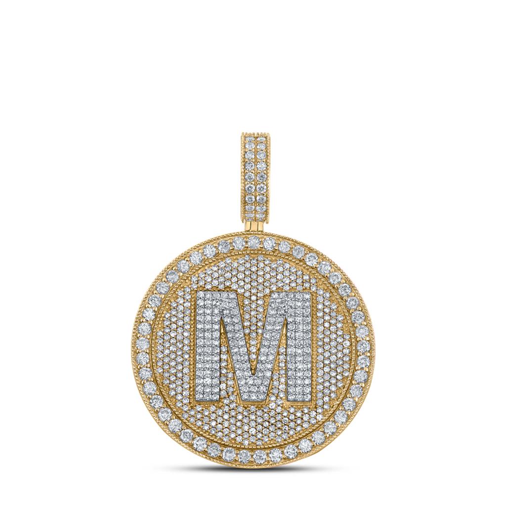 A-Z Letter Initial Diamond Circle Medallion Pendant 10K Yellow Gold