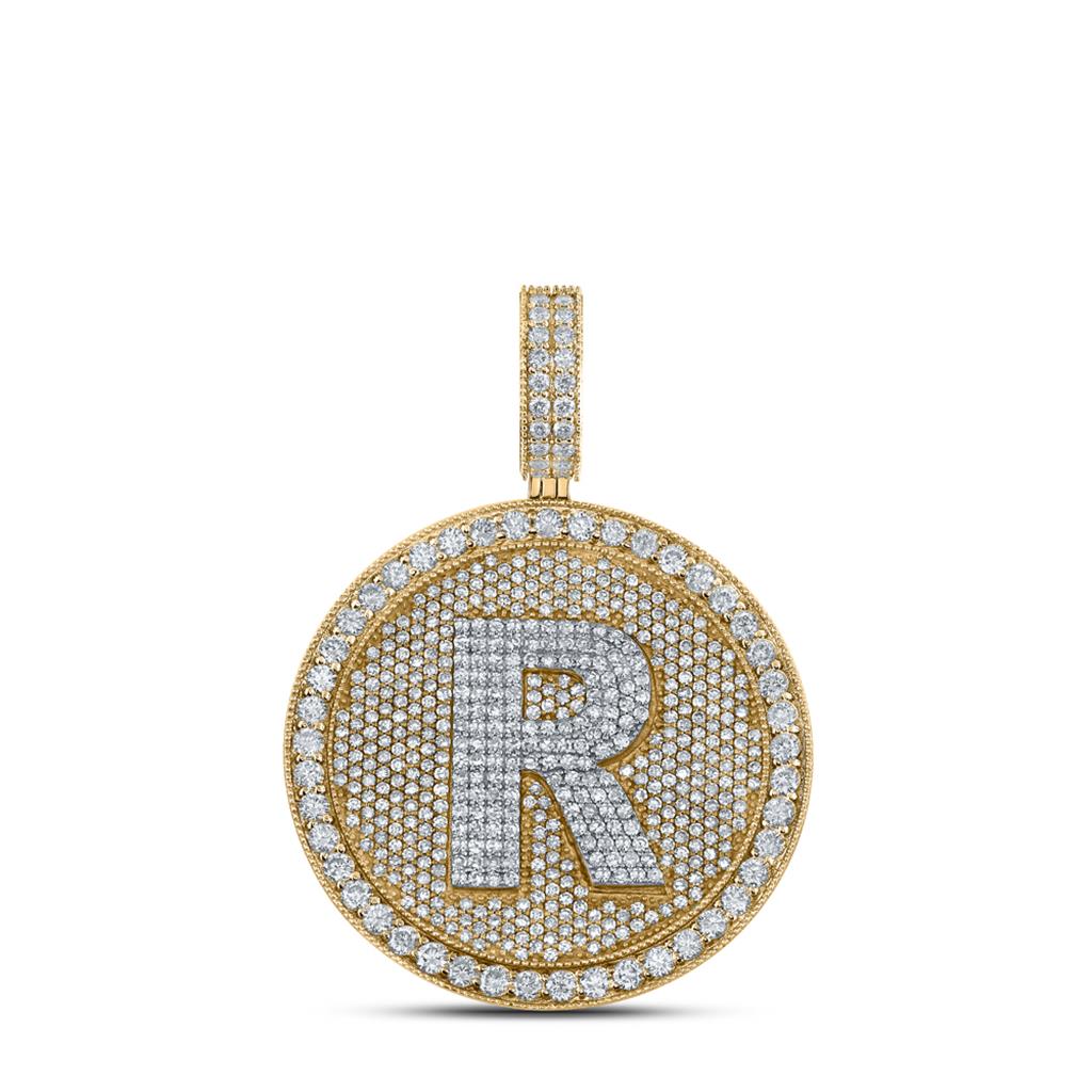 A-Z Letter Initial Diamond Circle Medallion Pendant 10K Yellow Gold