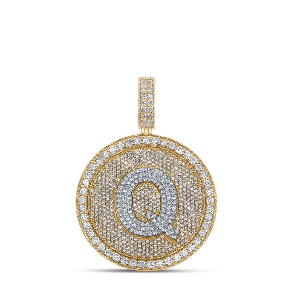 A-Z Letter Initial Diamond Circle Medallion Pendant 10K Yellow Gold