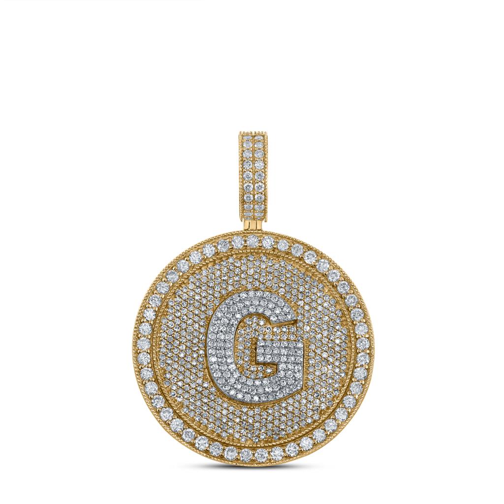 A-Z Letter Initial Diamond Circle Medallion Pendant 10K Yellow Gold