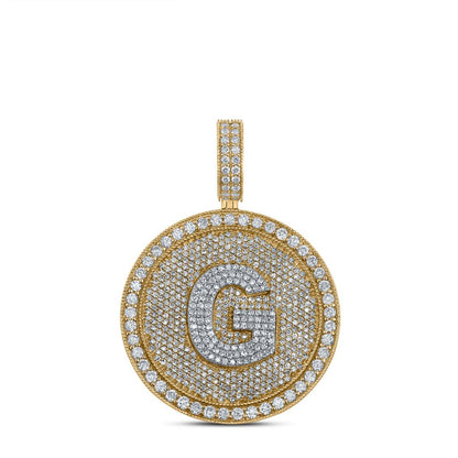 A-Z Letter Initial Diamond Circle Medallion Pendant 10K Yellow Gold