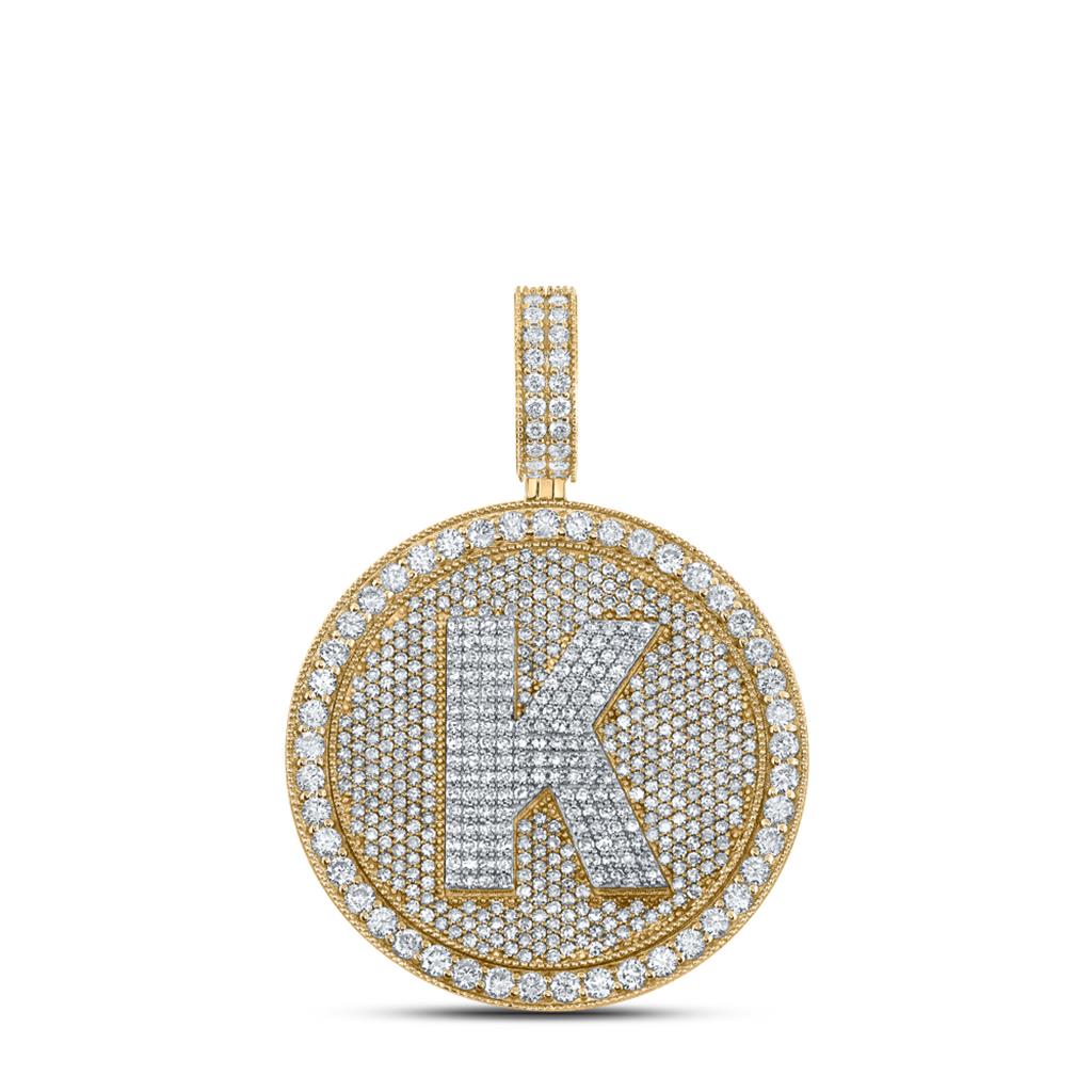 A-Z Letter Initial Diamond Circle Medallion Pendant 10K Yellow Gold