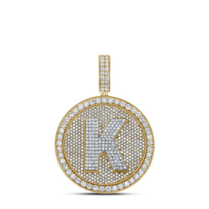 A-Z Letter Initial Diamond Circle Medallion Pendant 10K Yellow Gold