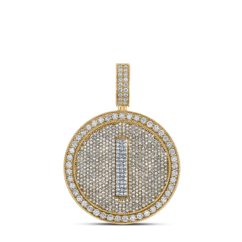 A-Z Letter Initial Diamond Circle Medallion Pendant 10K Yellow Gold
