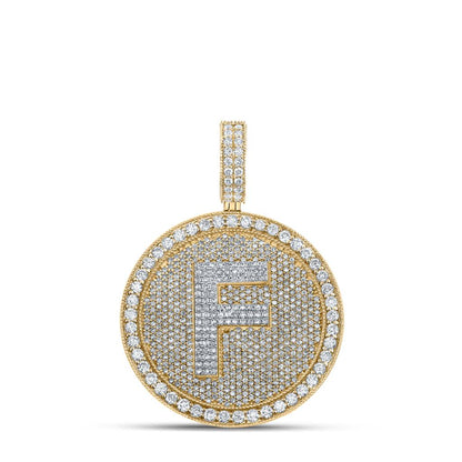 A-Z Letter Initial Diamond Circle Medallion Pendant 10K Yellow Gold
