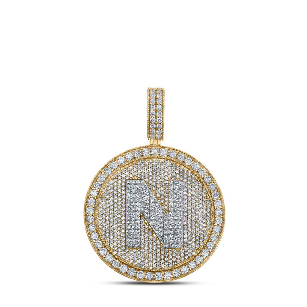 A-Z Letter Initial Diamond Circle Medallion Pendant 10K Yellow Gold