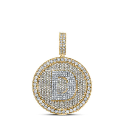 A-Z Letter Initial Diamond Circle Medallion Pendant 10K Yellow Gold