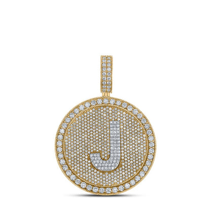 A-Z Letter Initial Diamond Circle Medallion Pendant 10K Yellow Gold