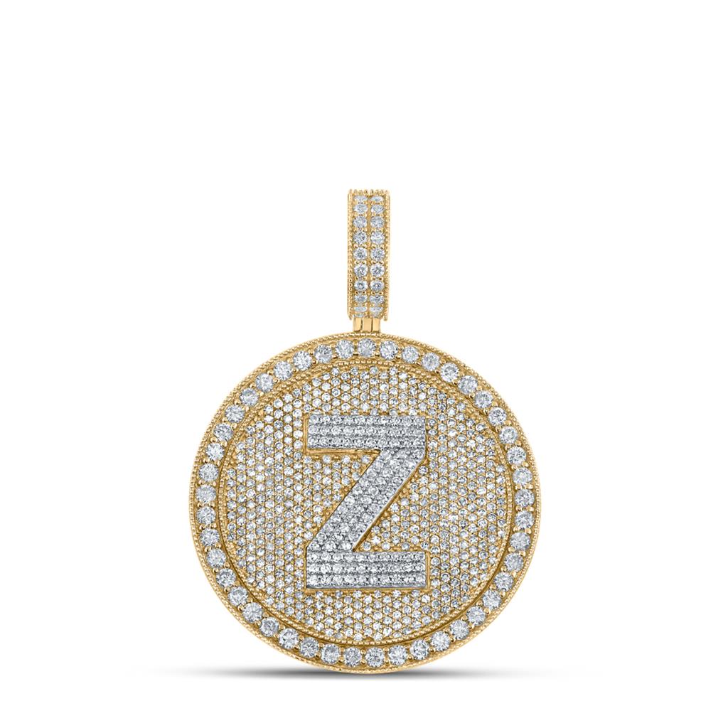 A-Z Letter Initial Diamond Circle Medallion Pendant 10K Yellow Gold