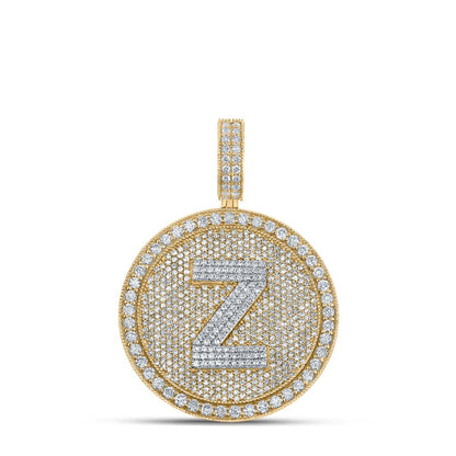 A-Z Letter Initial Diamond Circle Medallion Pendant 10K Yellow Gold