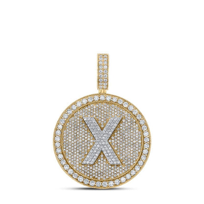 A-Z Letter Initial Diamond Circle Medallion Pendant 10K Yellow Gold