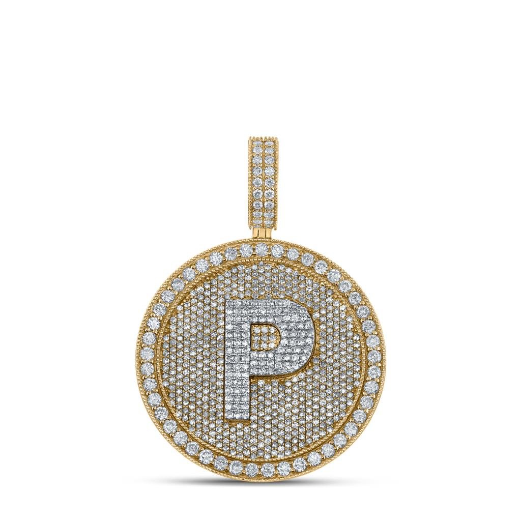A-Z Letter Initial Diamond Circle Medallion Pendant 10K Yellow Gold