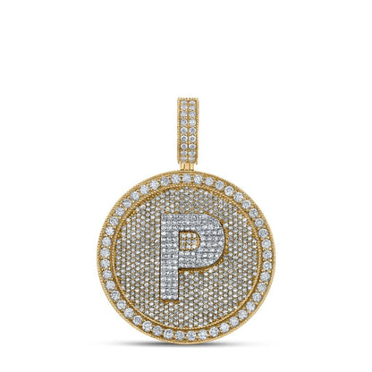 A-Z Letter Initial Diamond Circle Medallion Pendant 10K Yellow Gold