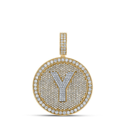 A-Z Letter Initial Diamond Circle Medallion Pendant 10K Yellow Gold