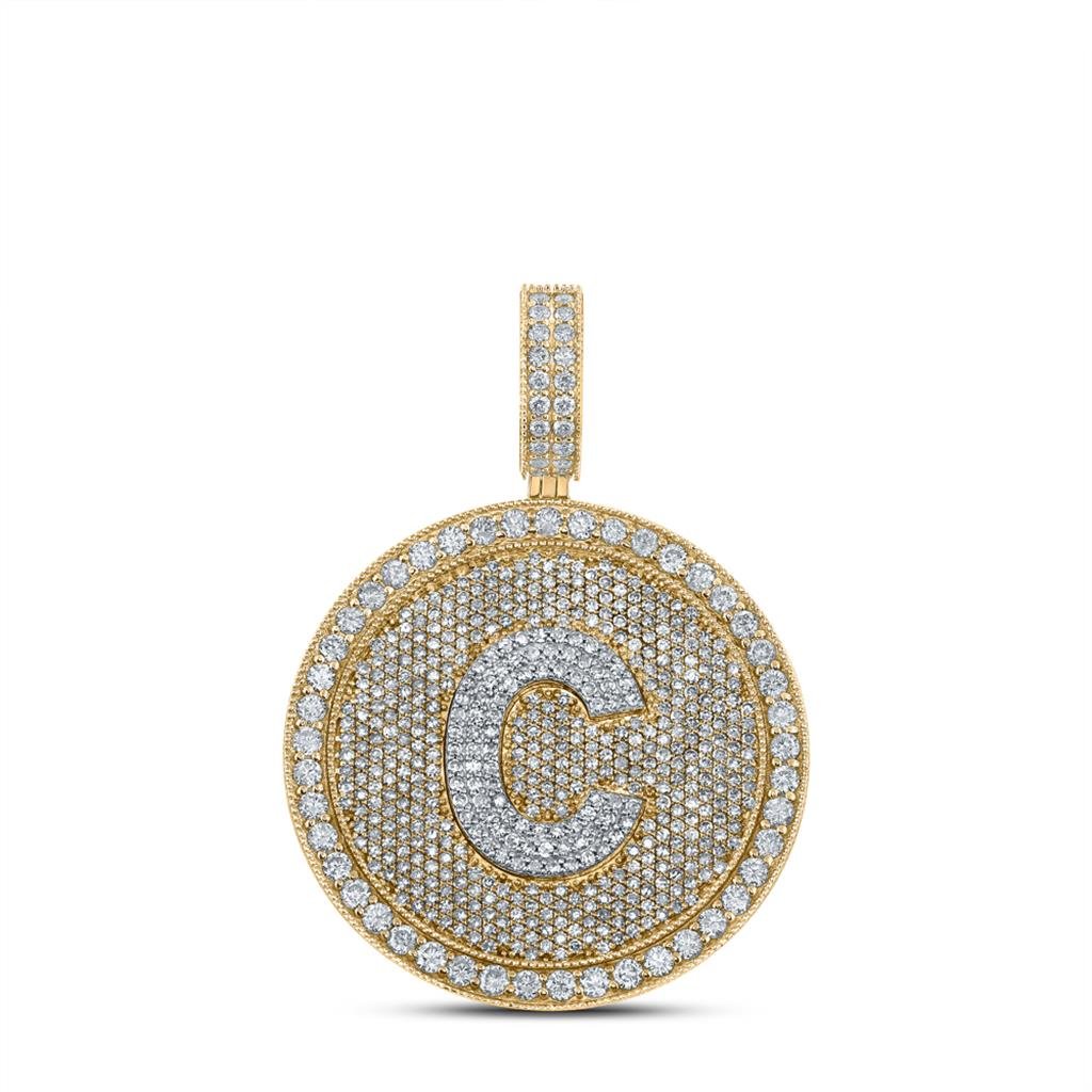 A-Z Letter Initial Diamond Circle Medallion Pendant 10K Yellow Gold