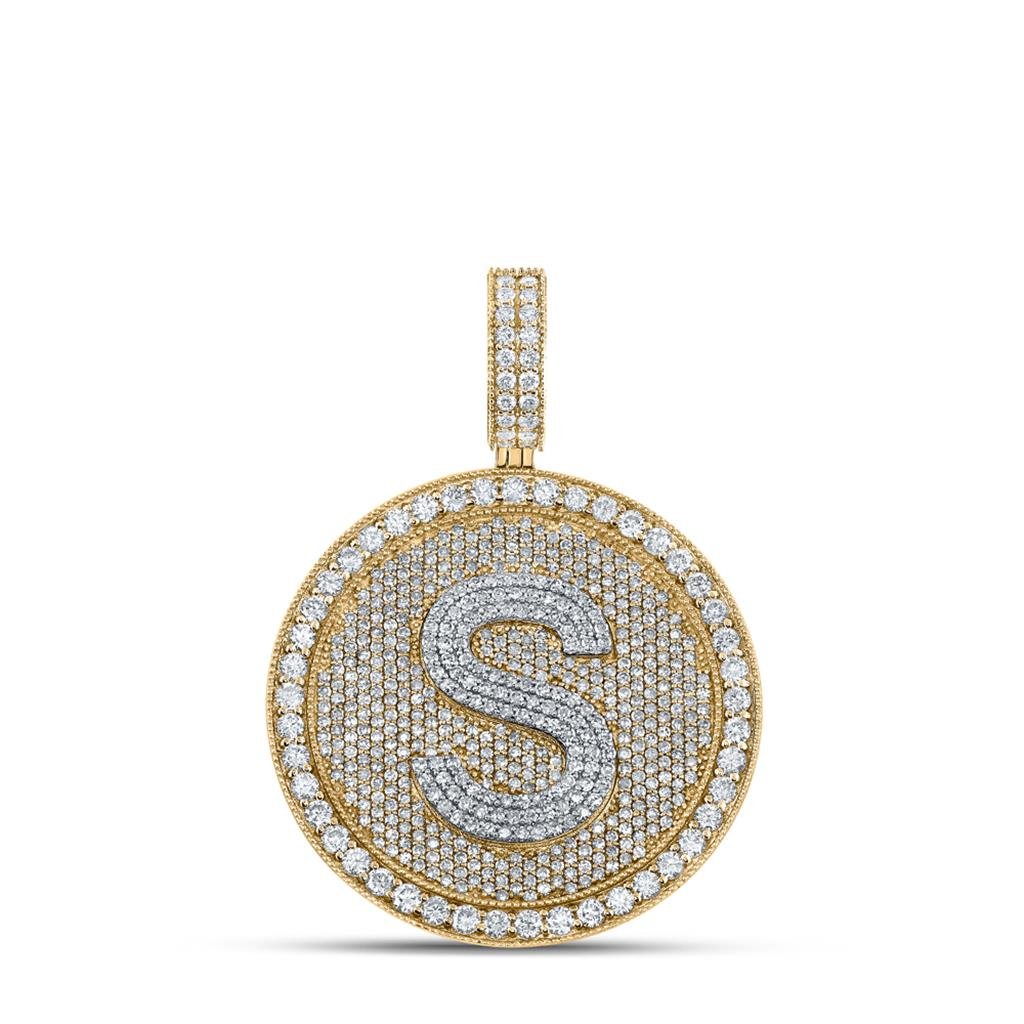 A-Z Letter Initial Diamond Circle Medallion Pendant 10K Yellow Gold