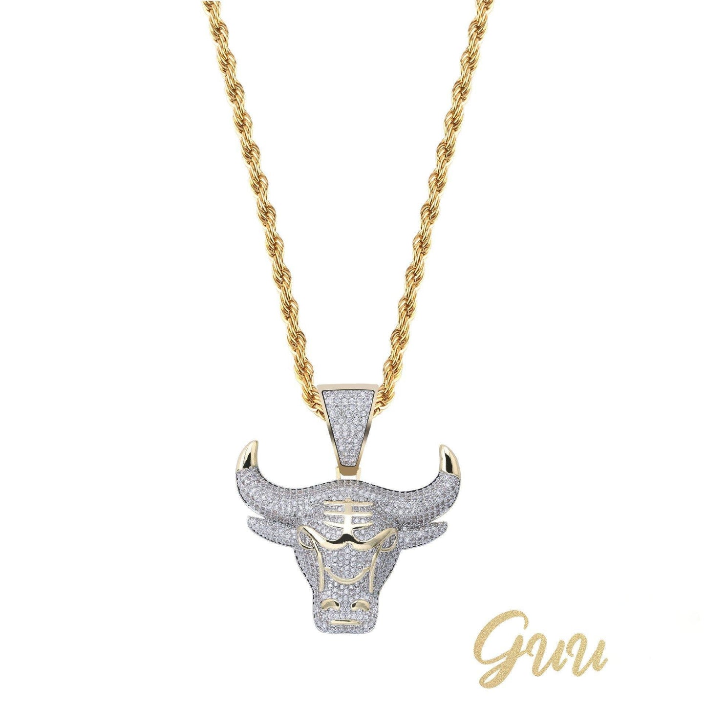 18K Gold-Plated Micro-inlay AAA CZ Bull Head Pendant