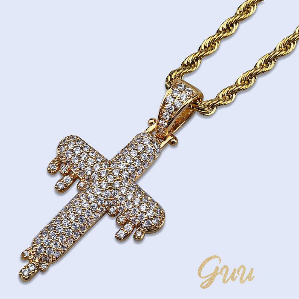 18K Gold-Plated Micro-inlay CZ Cross Necklace