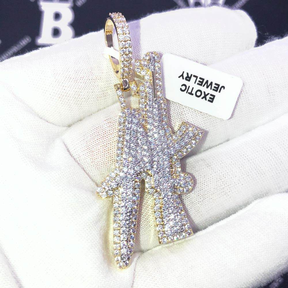 AK Gun Letters CZ Hip Hop Bling Bling Pendant