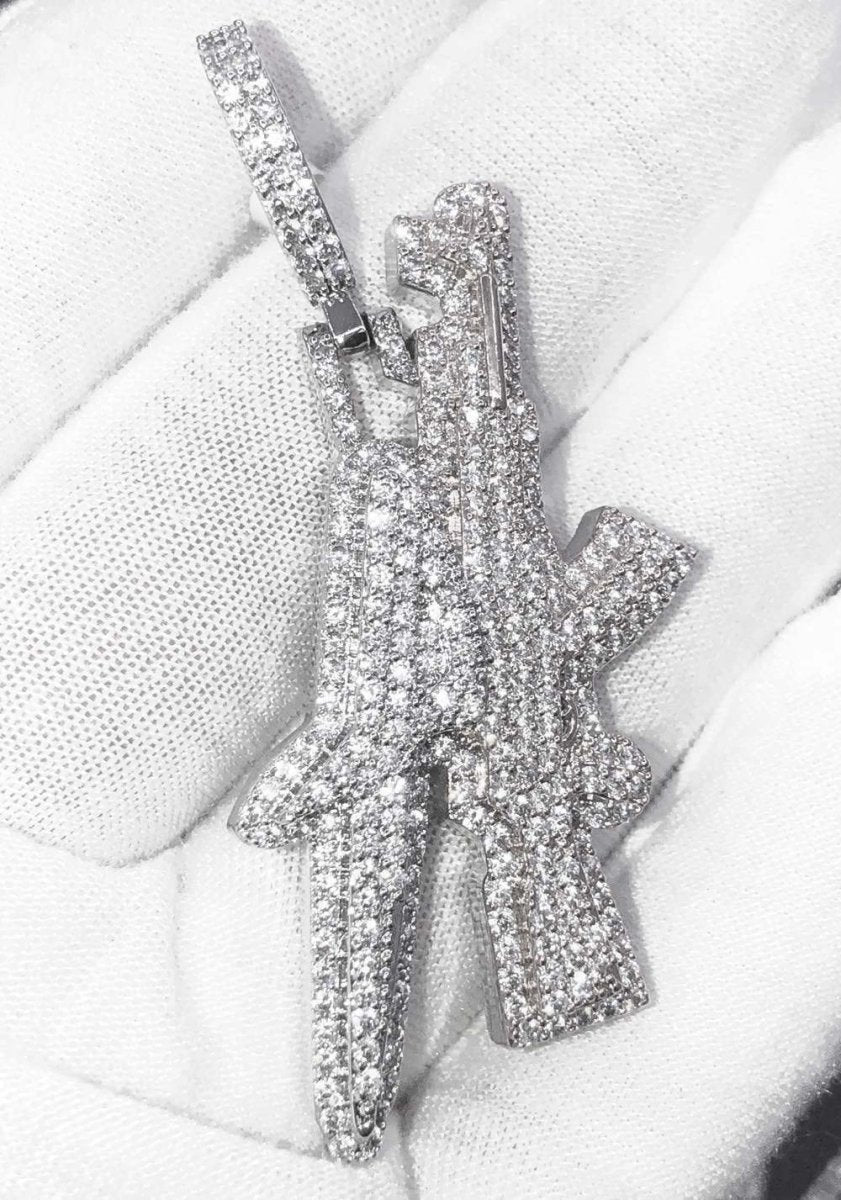 AK Gun Letters CZ Hip Hop Bling Bling Pendant