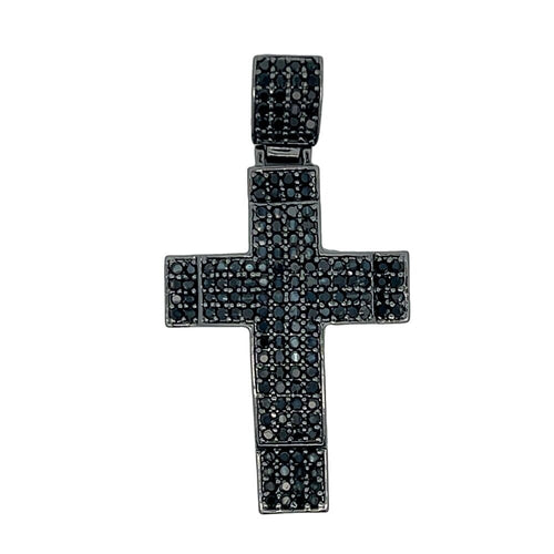All Black Clean Cross CZ Iced Out Pendant