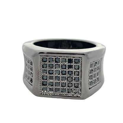 All Black Cube Ice CZ Ring .925 Sterling Silver