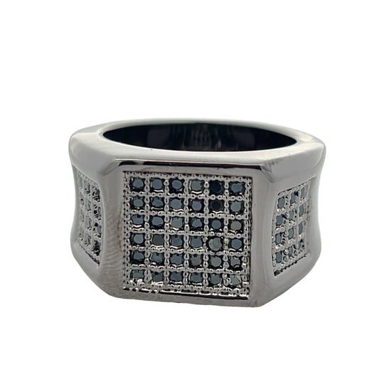 All Black Cube Ice CZ Ring .925 Sterling Silver