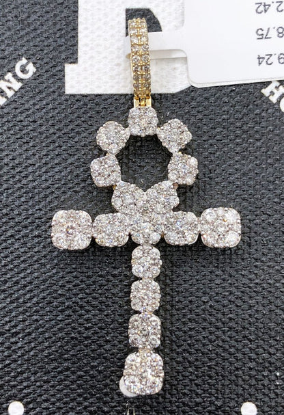 Ankh Cross Cluster Expanding Diamond Pendant 2.46cttw 10K Yellow Gold