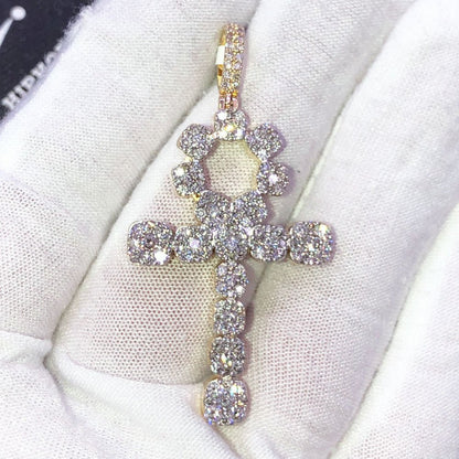Ankh Cross Cluster Expanding Diamond Pendant 2.46cttw 10K Yellow Gold