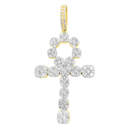 Ankh Cross Cluster Expanding Diamond Pendant 2.46cttw 10K Yellow Gold