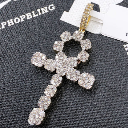 Ankh Cross Cluster Expanding Diamond Pendant 2.46cttw 10K Yellow Gold