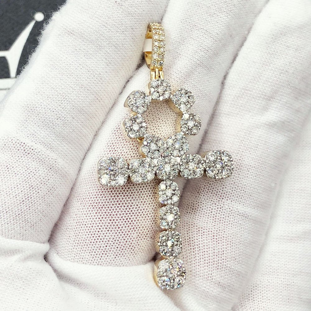 Ankh Cross Cluster Expanding Diamond Pendant 2.46cttw 10K Yellow Gold