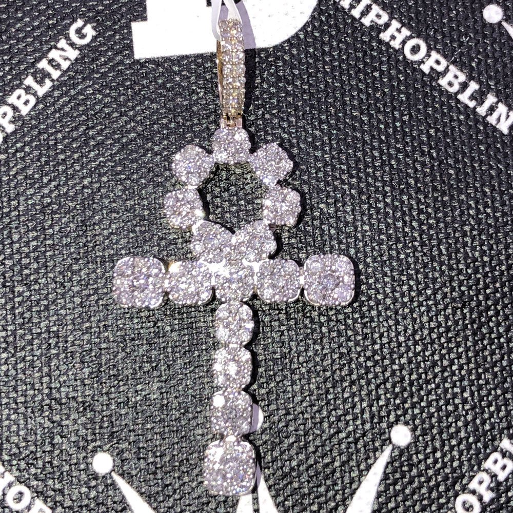 Ankh Cross Cluster Expanding Diamond Pendant 2.46cttw 10K Yellow Gold