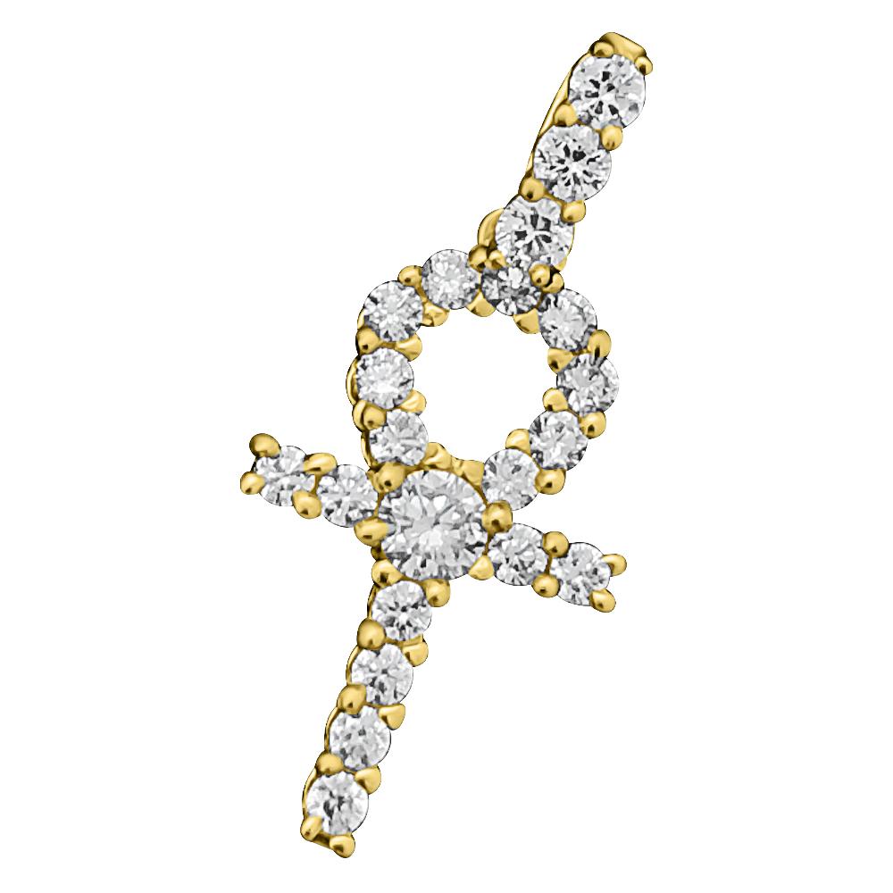 Ankh Tennis Cross CZ 10K Yellow Gold Pendant