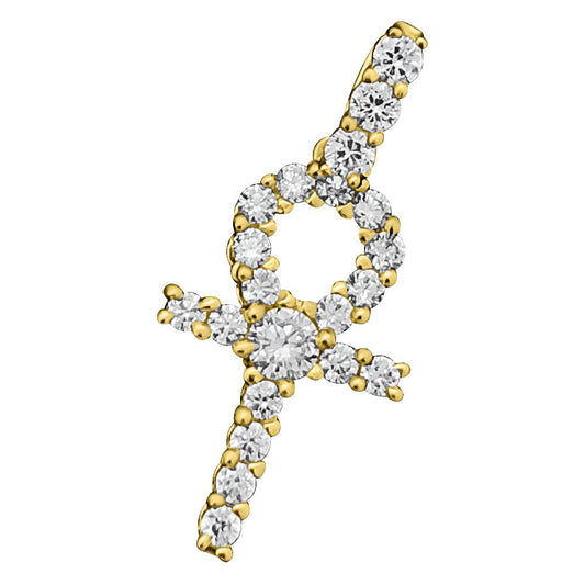 Ankh Tennis Cross CZ 10K Yellow Gold Pendant