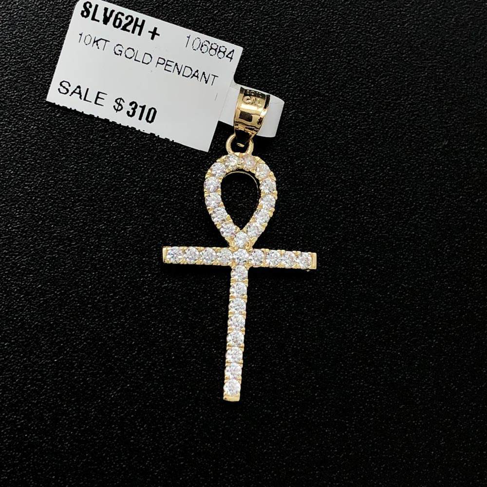 Ankh Tennis Cross CZ 10K Yellow Gold Pendant