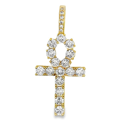Ankh Tennis Cross CZ Iced Out Pendant