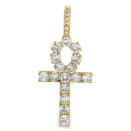 Ankh Tennis Cross CZ Iced Out Pendant